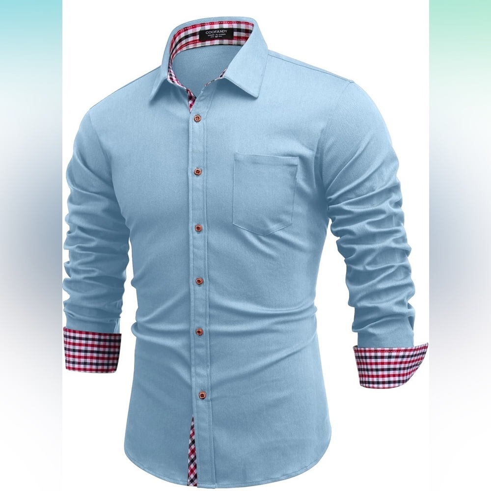 COOFANDY Men's Western Cowboy Long Sleeve Button Down Denim Work Shirt NEW!!👕
